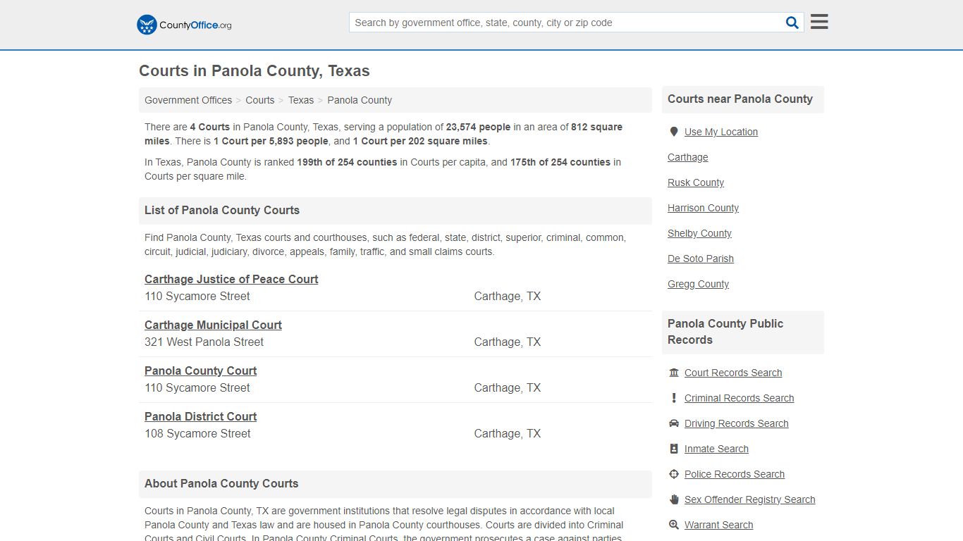 Courts - Panola County, TX (Court Records & Calendars)