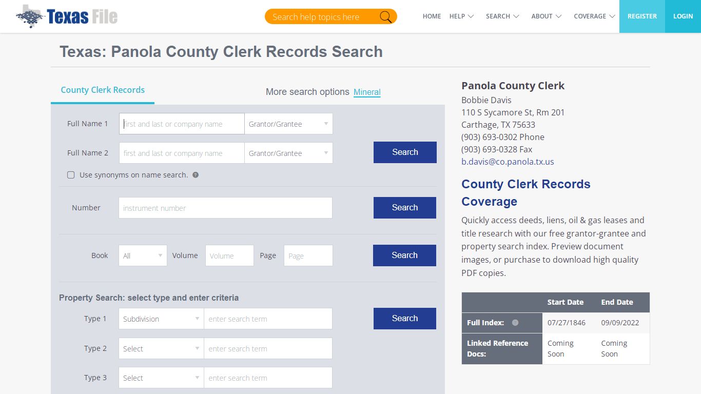 Texas : Panola County Clerk Records Search - TexasFile