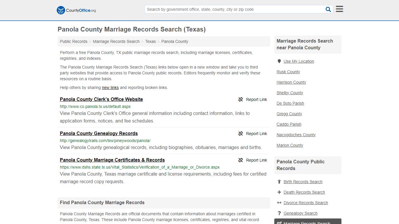 Panola County Marriage Records Search (Texas) - County Office